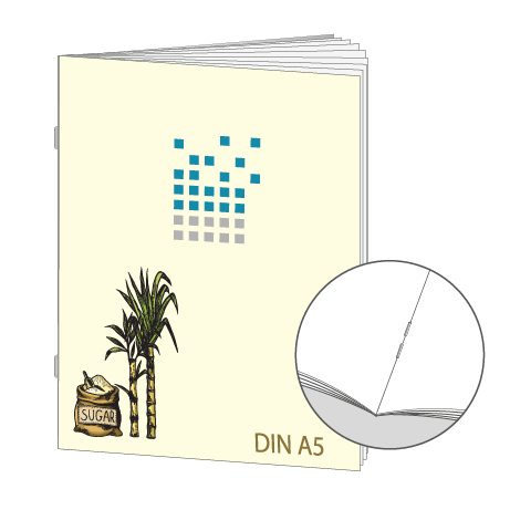 Broschüre aus Zuckerrohrpapier | DIN A5 8-Seiter | bedruckt