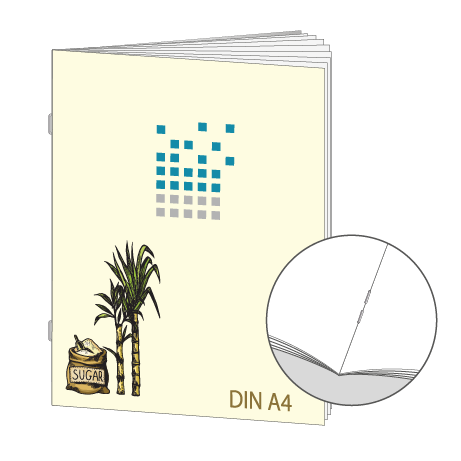 Broschüre aus Zuckerrohrpapier | DIN A4 8-Seiter | bedruckt